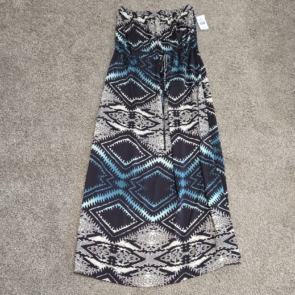Neiman Marcus Black and Blue Geometric Maxi Skirt